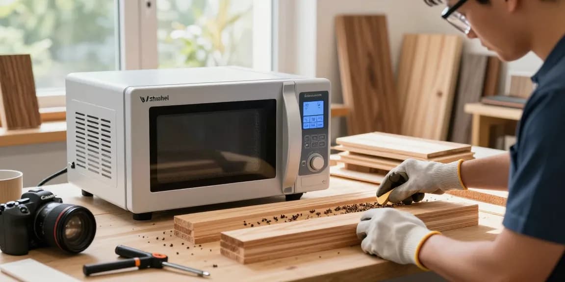 Shashel microwave wood treatment device in action, eliminating wood-boring pests safely and effectively.
