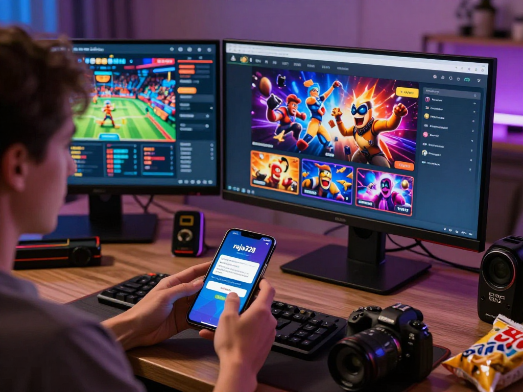 User engaging with the link raja328 online gambling platform, showcasing vibrant games and an inviting gaming environment.