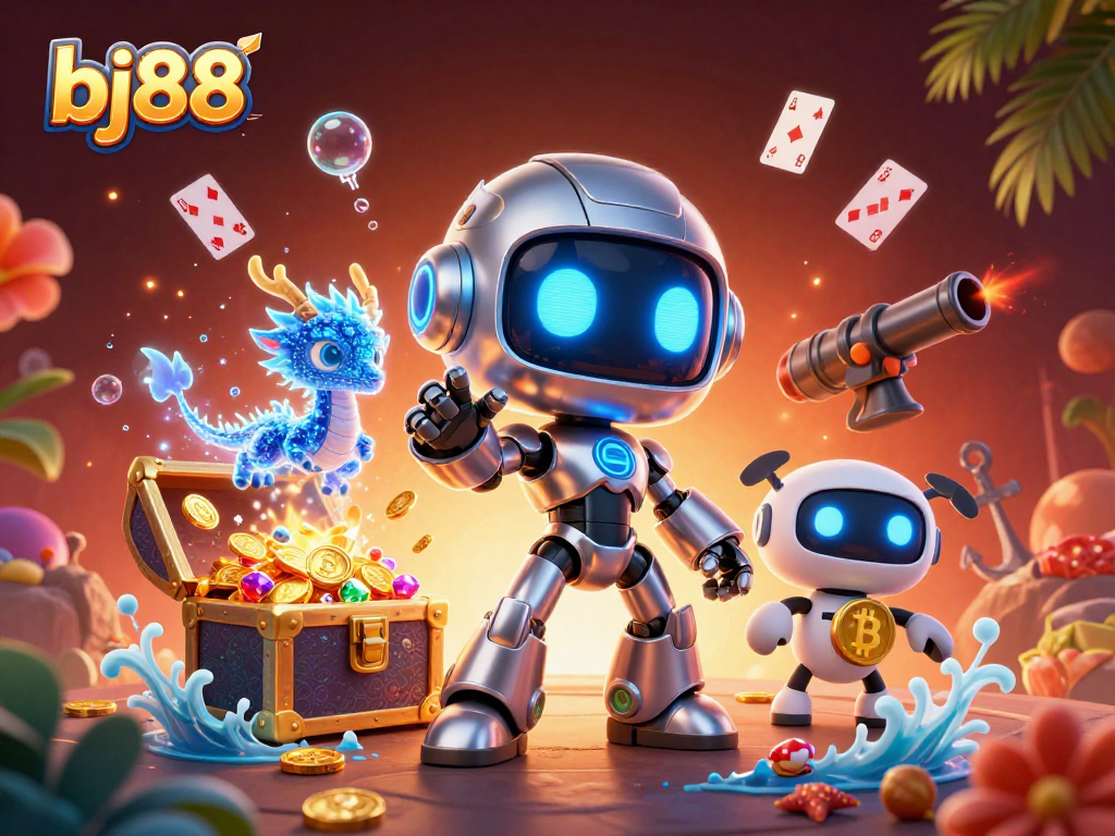 Engage with bj88's vibrant 3D scene showcasing immersive casino action with colorful elements.