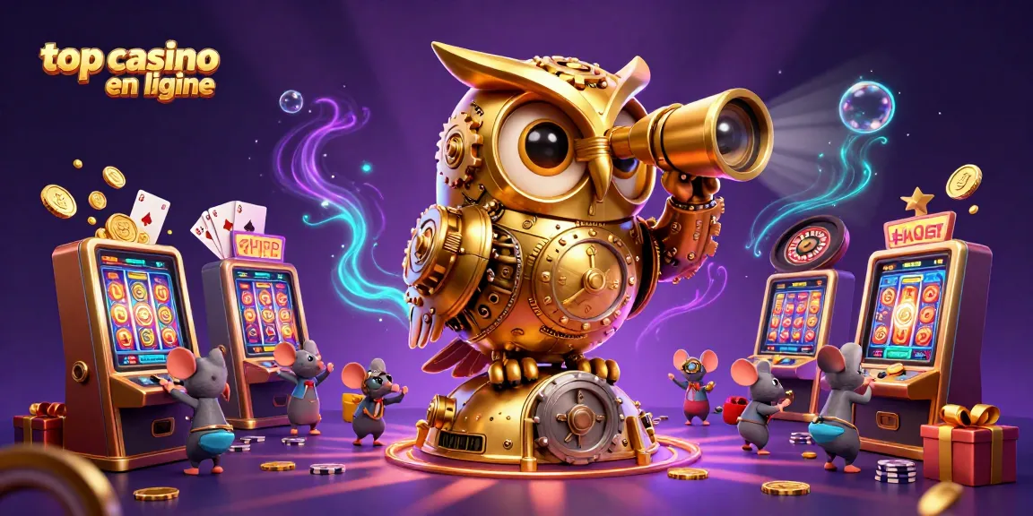 Découvrez le top casino en ligne avec un hibou doré et des machines à sous animées.
