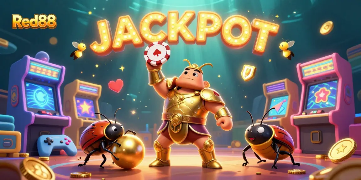 Experience thrilling wins at Red88 with cartoon heroes celebrating jackpots amidst vibrant casino games.
