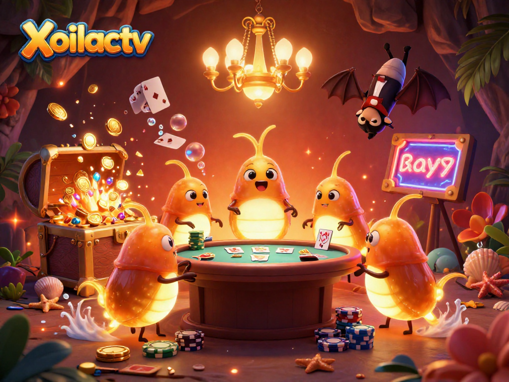 Xoilactv lights up a unique gambling scene with glowworms and poker elements in a cave casino
