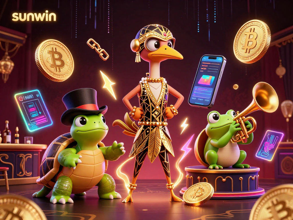 Bet and win at sunwin with a dynamic scene of cartoon characters celebrating at a speakeasy.