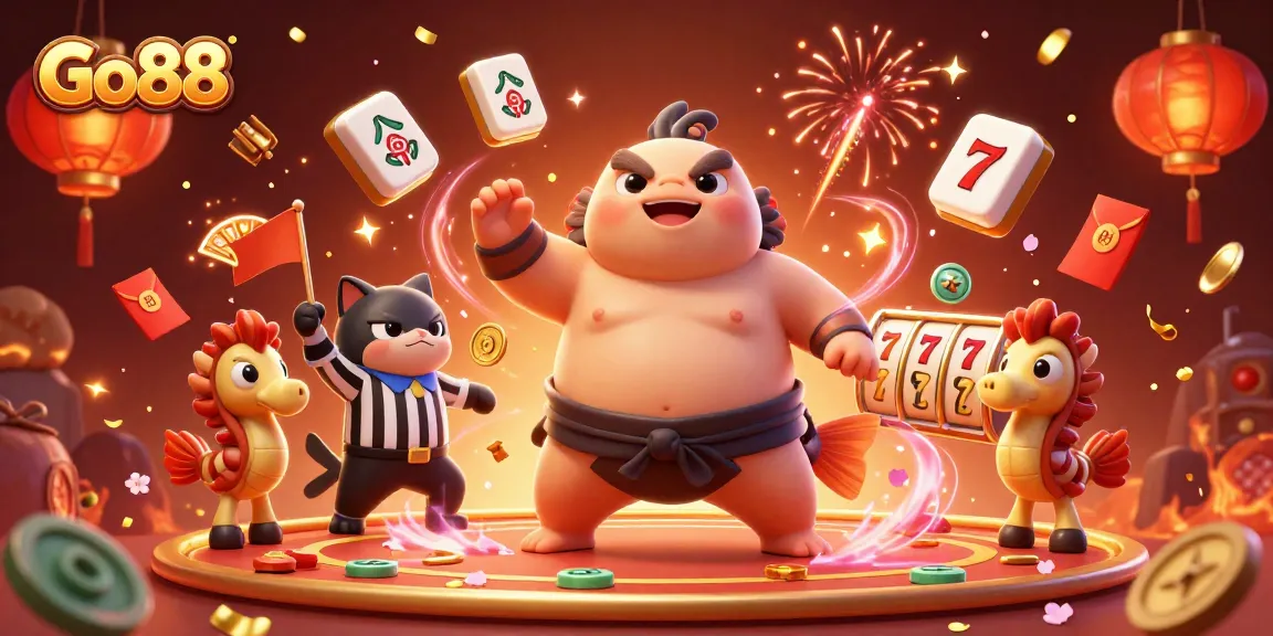 Join the excitement at Go88 as the fugu and catfish referee oversee an underwater slot game battle.