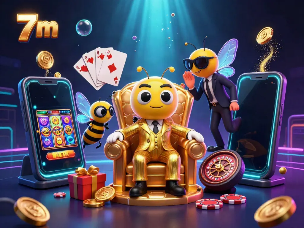 Engage with 7 m's buzzing casino world featuring a bumblebee mob boss and dynamic gaming elements.