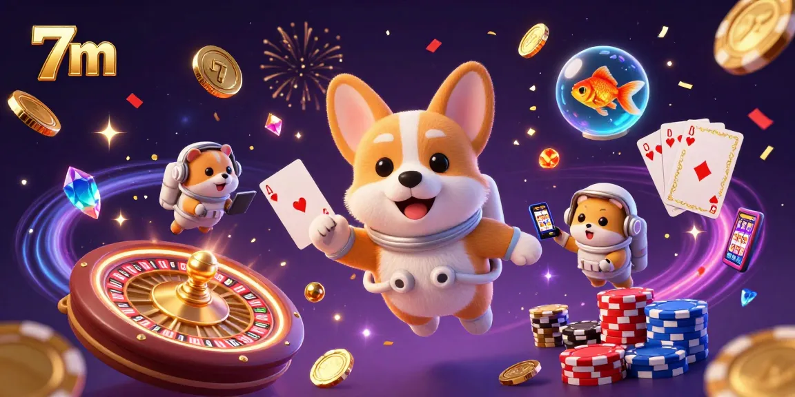 Experience thrilling gameplay at 7m casino with vibrant floating characters in a cosmic setting.