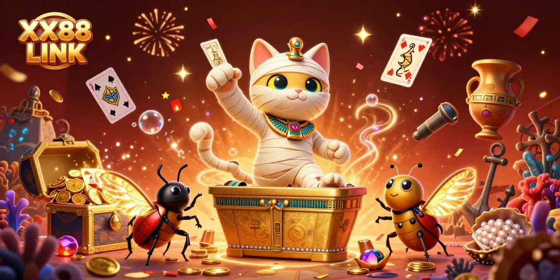 Immerse in the XX88 LINK casino action with Egyptian mummy cat and golden treasures!