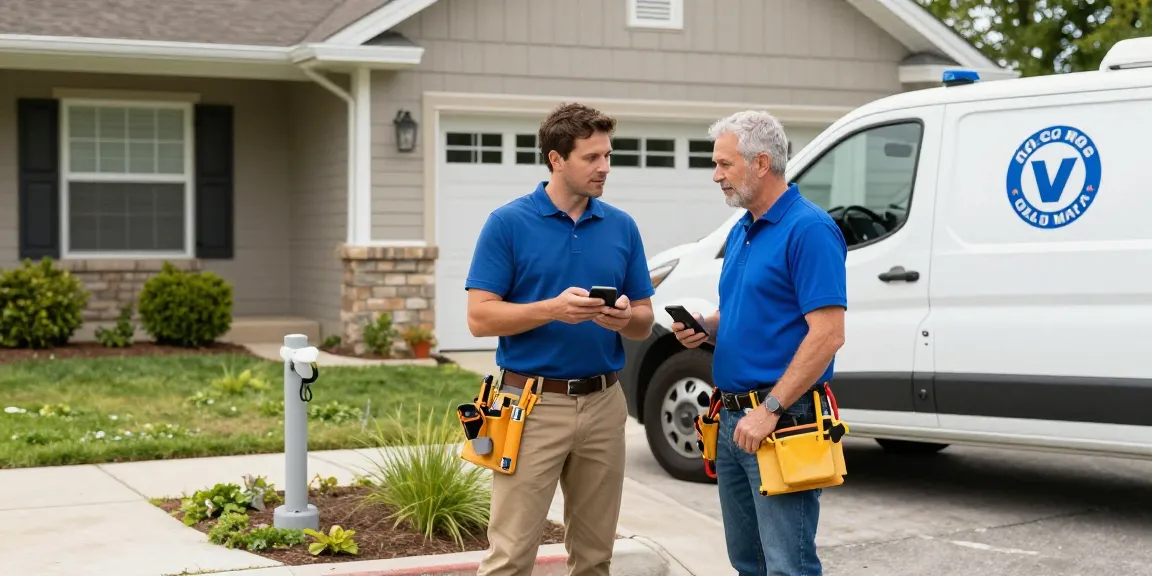 HVAC SEO company team discussing local services while preparing for scheduled jobs in a residential area.