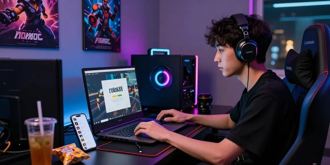 Engaging user logging into rokok88 on a gaming laptop in a vibrant gaming setup.