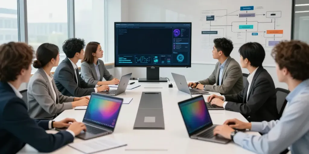 Collaborative team discussing Enterprise AI strategy in a modern office.