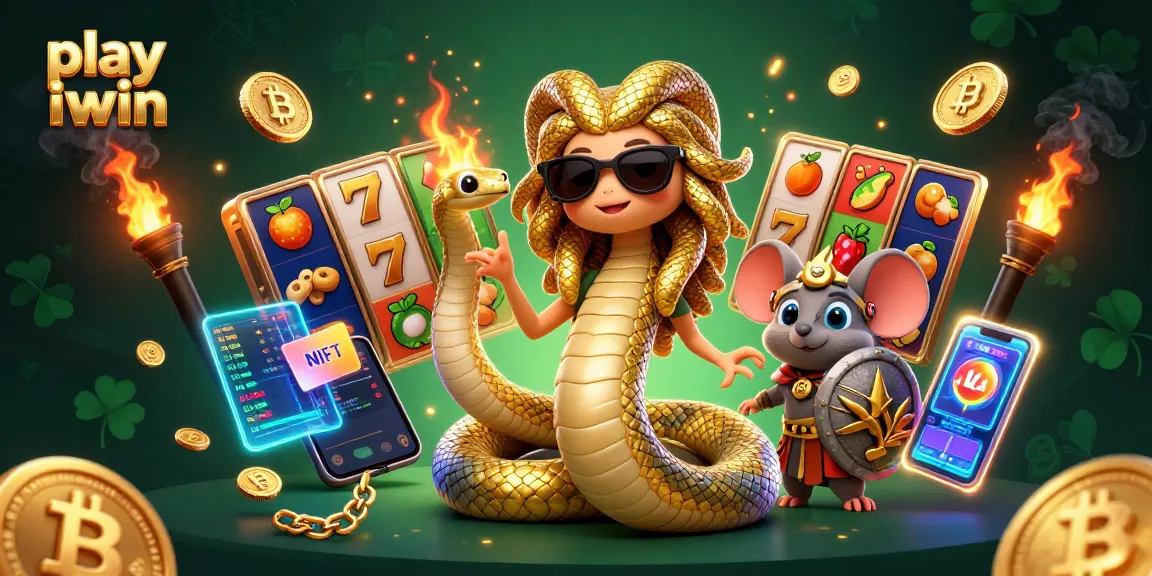 Play iwin with colorful slot reels and characters in this vibrant casino illustration.