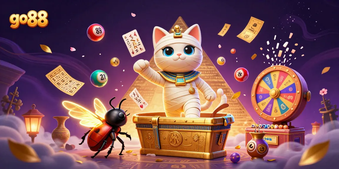 Engage with the dynamic scene featuring go 88 in a vibrant casino setting with floating cards and lucky symbols.