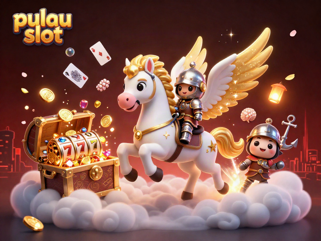 Experience the excitement of pulau slot with a dynamic 3D illustration packed with colorful casino elements.