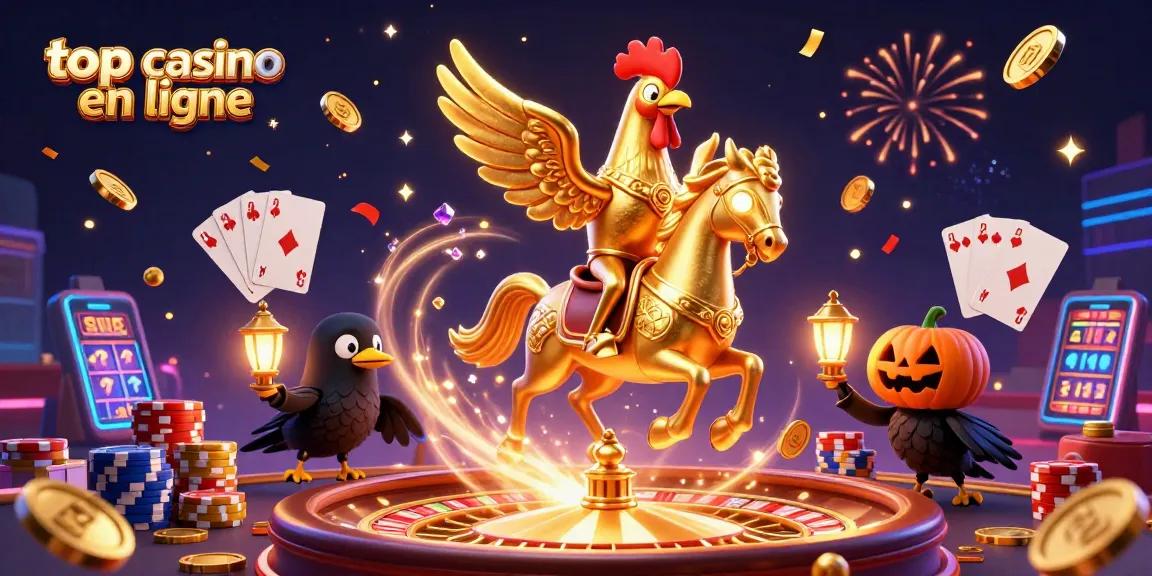 Jouer au meilleur casino en ligne avec un coq doré et ses compagnons spectraux sous un spectacle lumineux.