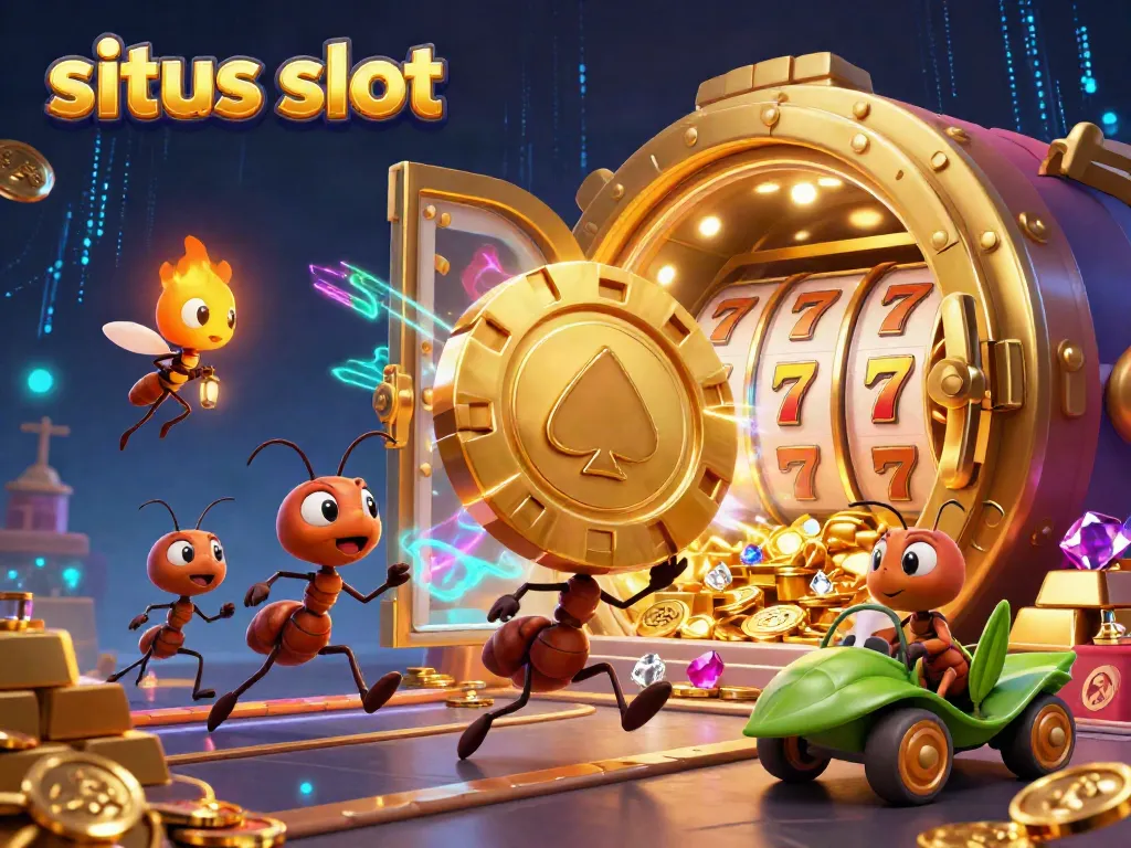 Experience thrilling gaming action with vibrant slot-themed characters in this 3D illustration for situs slot.