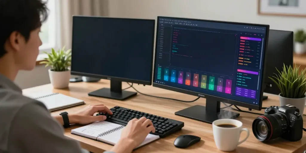 Analyzing togel online data in a cozy home office with charts and notes