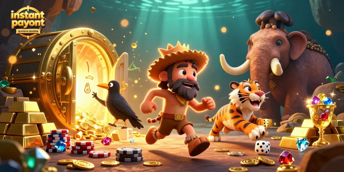 Engage with the excitement of instant payout online casinos Australia in a vibrant 3D casino scene featuring prehistoric characters.