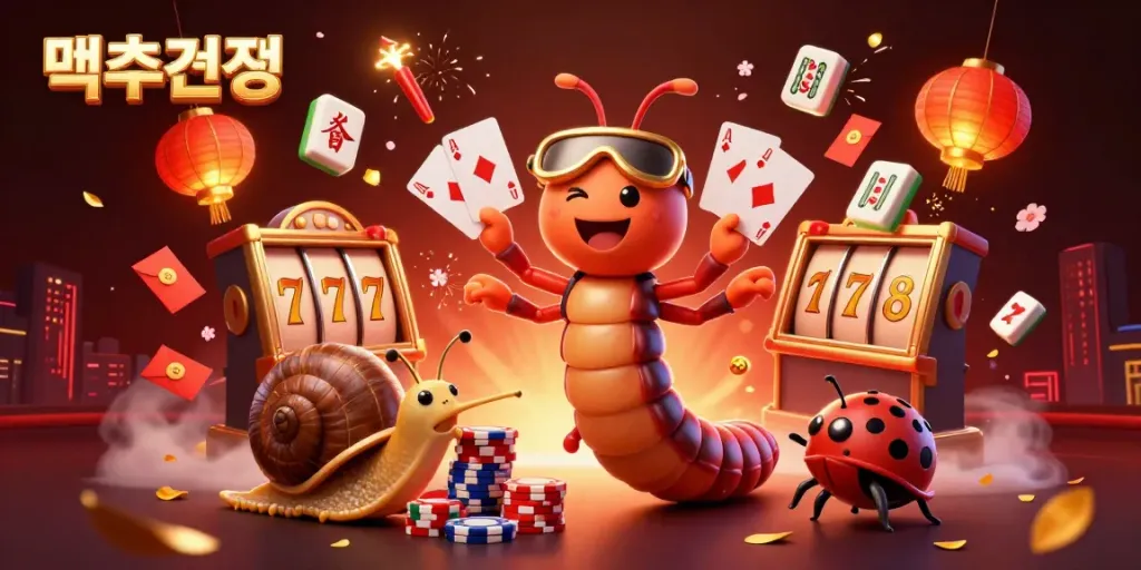The 3D cartoon scene for 먹튀검증 showcases lively characters at a casino table amid vibrant symbolism.