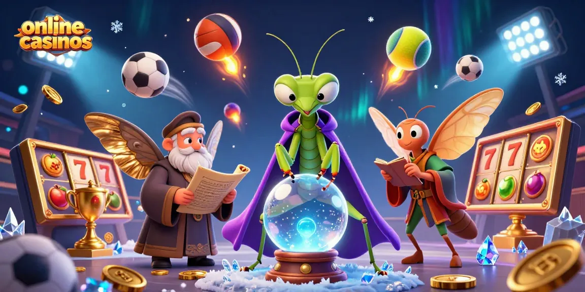 Engage in colorful online casinos with a 3D scene of fortune tellers, sports elements, and magical effects.
