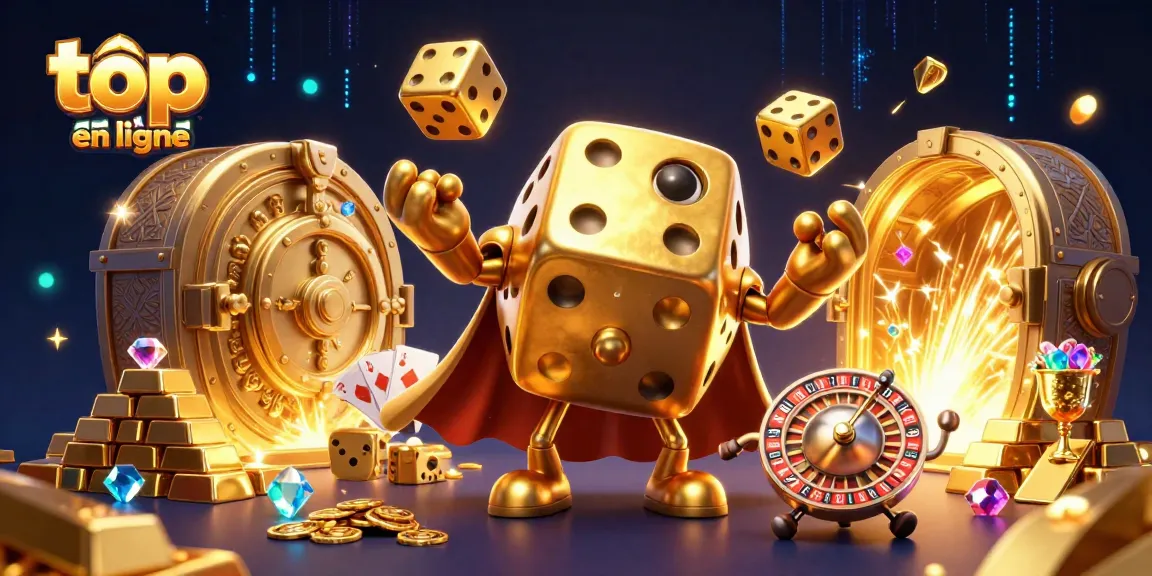 Découvrez le meilleur casino en ligne avec un golem de dés jonglant et des trésors scintillants.