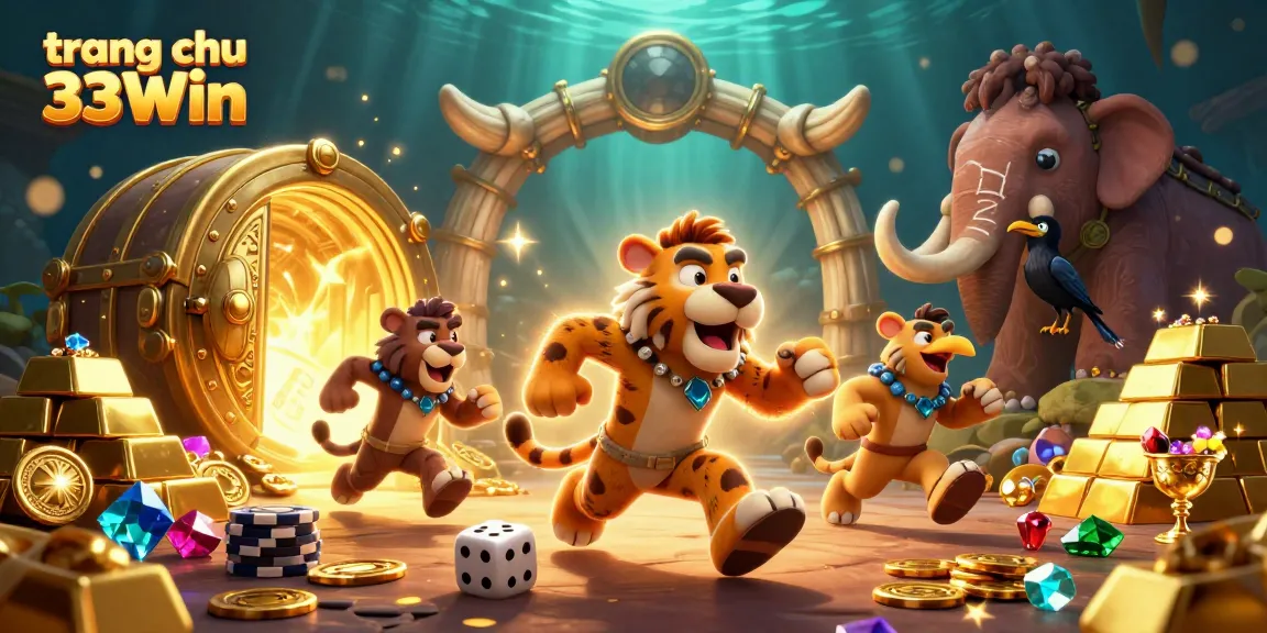 Experience the vibrant thrill of trang chu 33Win in this engaging prehistoric casino scene.