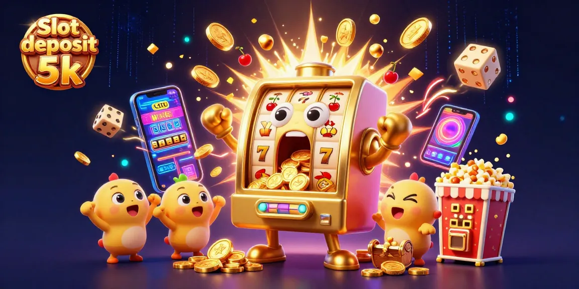 Slot deposit 5k menarik perhatian dalam mesin slot kaya emas, menghasilkan koin dari mulutnya.