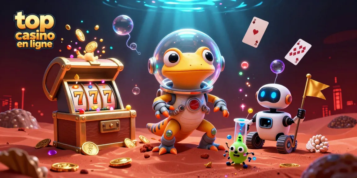 Illustration d'un martien découvrant un top casino en ligne, enrichi de jeux colorés et d'animations captivantes