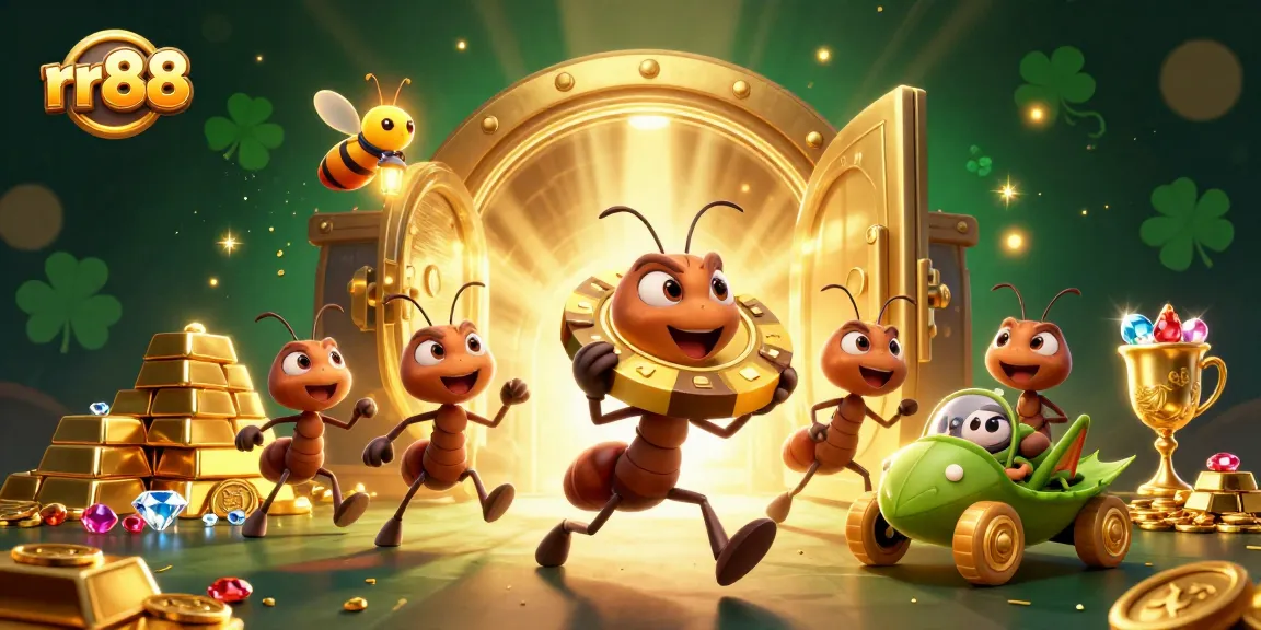 Join rr88 for a thrilling heist in the casino world with cartoon ants and golden treasures!