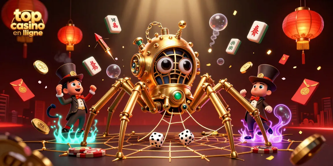 Visualisez l'univers des jeux de hasard avec le top casino en ligne et ses personnages fascinants au milieu d'une scène animée.