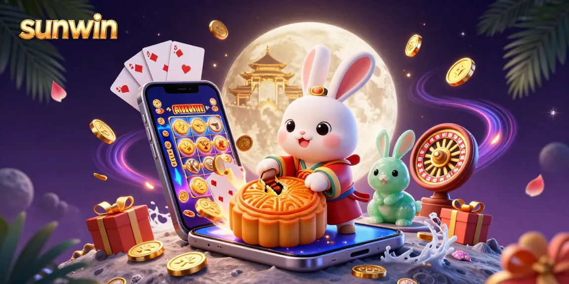 Join the moon rabbit and jade companion in a vibrant sunwin casino scene with poker chips and slot games