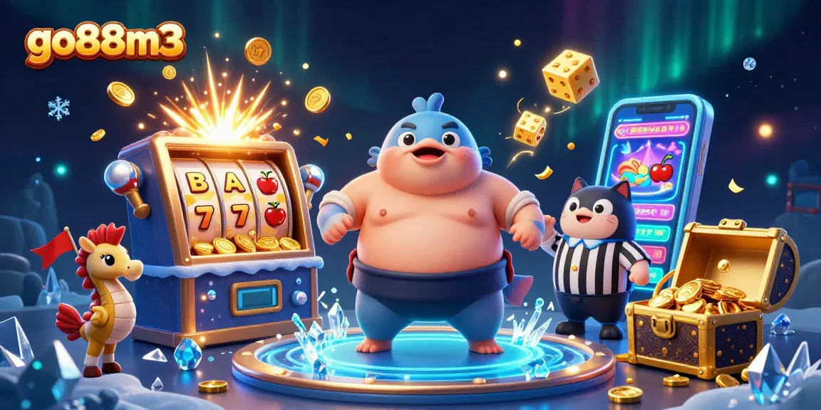 Engage with the go88m3 experience through a vibrant scene with a fugu and a slot machine!