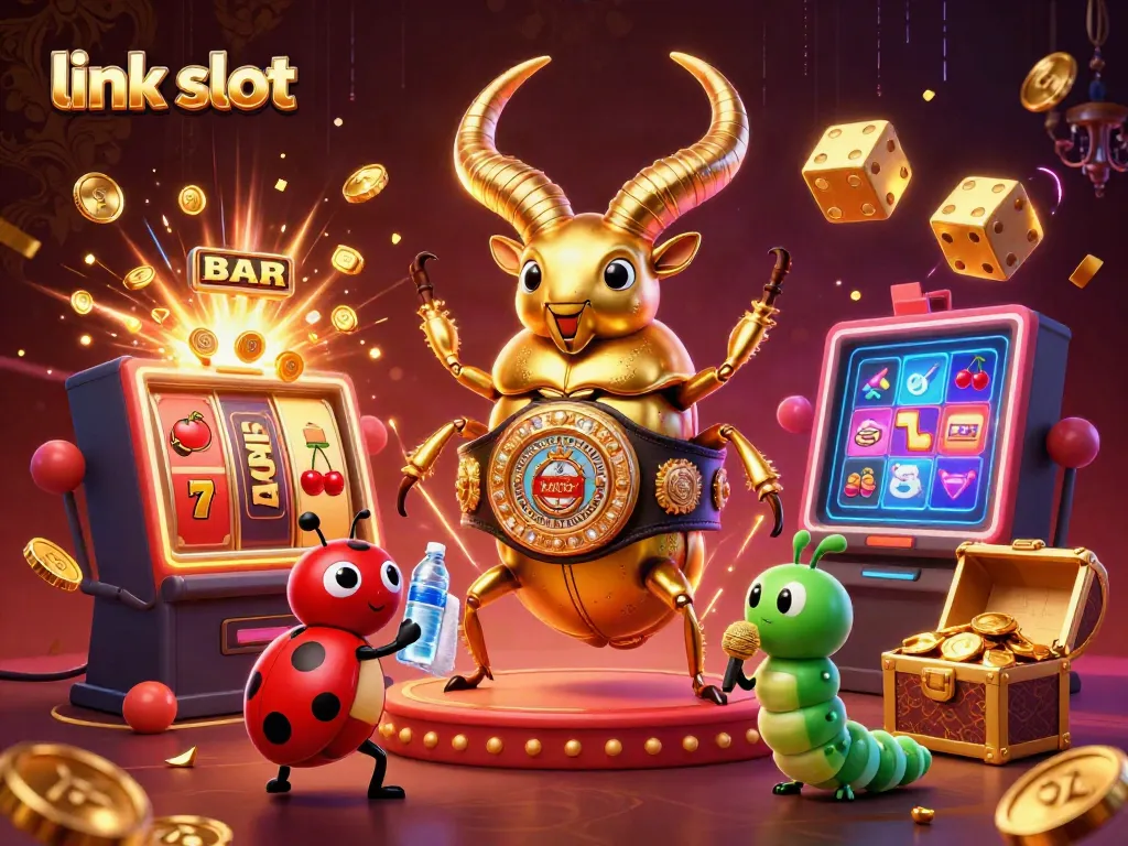 Exciting scene featuring the link slot concept with jackpot symbols, slot machines, and vibrant characters.