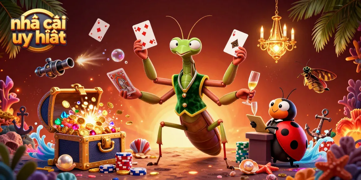 Engage with Nhà cái uy tín as a giant praying mantis card sharp deals excitement amidst a vibrant casino scene.