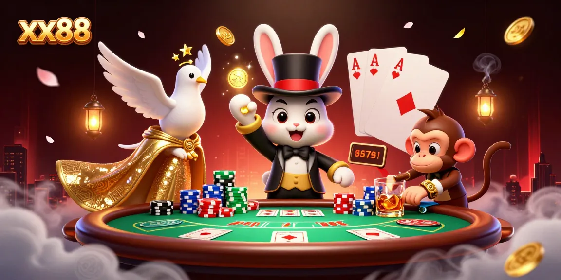 Experience thrilling wins at xx88 with cartoon characters celebrating casino games.