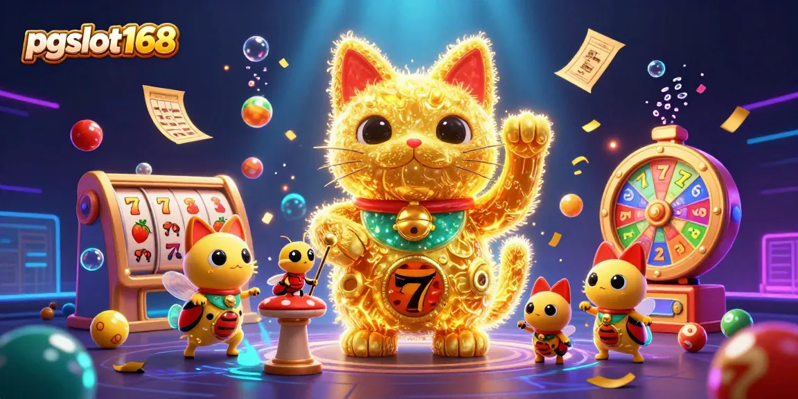 Experience vibrant pgslot168 action with golden fireflies and casino elements in a detailed 3D illustration.