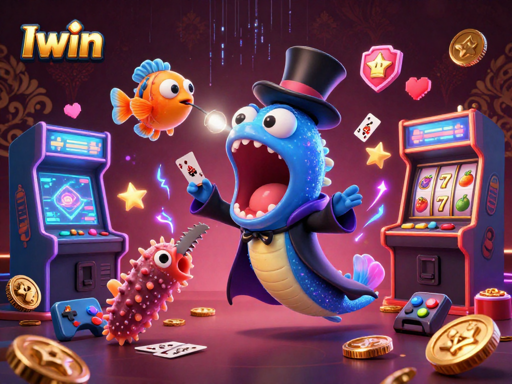 Iwin creates excitement with a magical casino scene featuring enchanting sea creatures and vibrant slot elements.