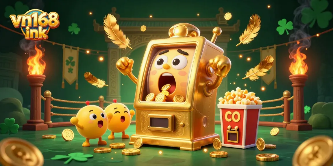 Win big at vn168 ink with the excited golden slot machine celebrating its jackpot.