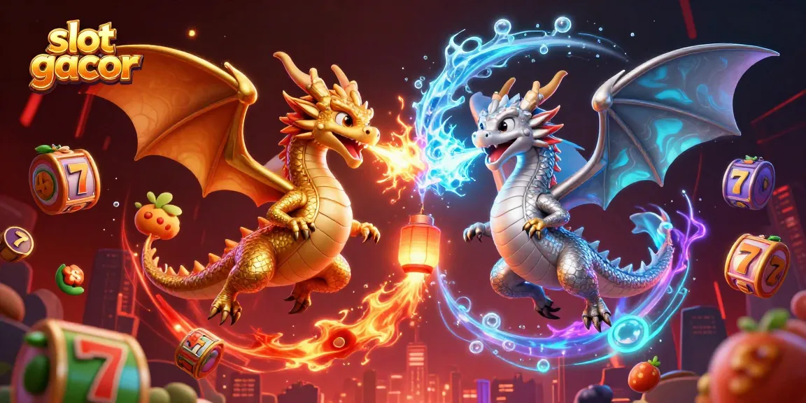 Engage with slot gacor reels in a vibrant 3D dragon-themed casino scene.