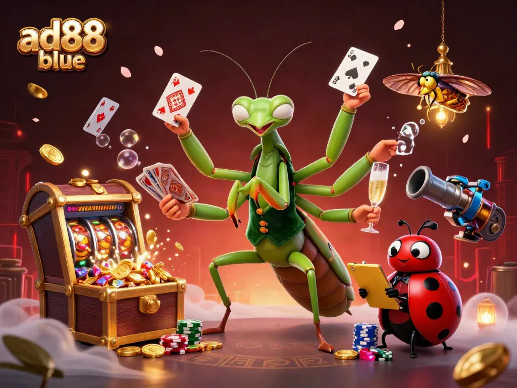 Engage in thrilling gameplay at ad88 blue with vibrant 3D visuals showcasing a gambling scene.