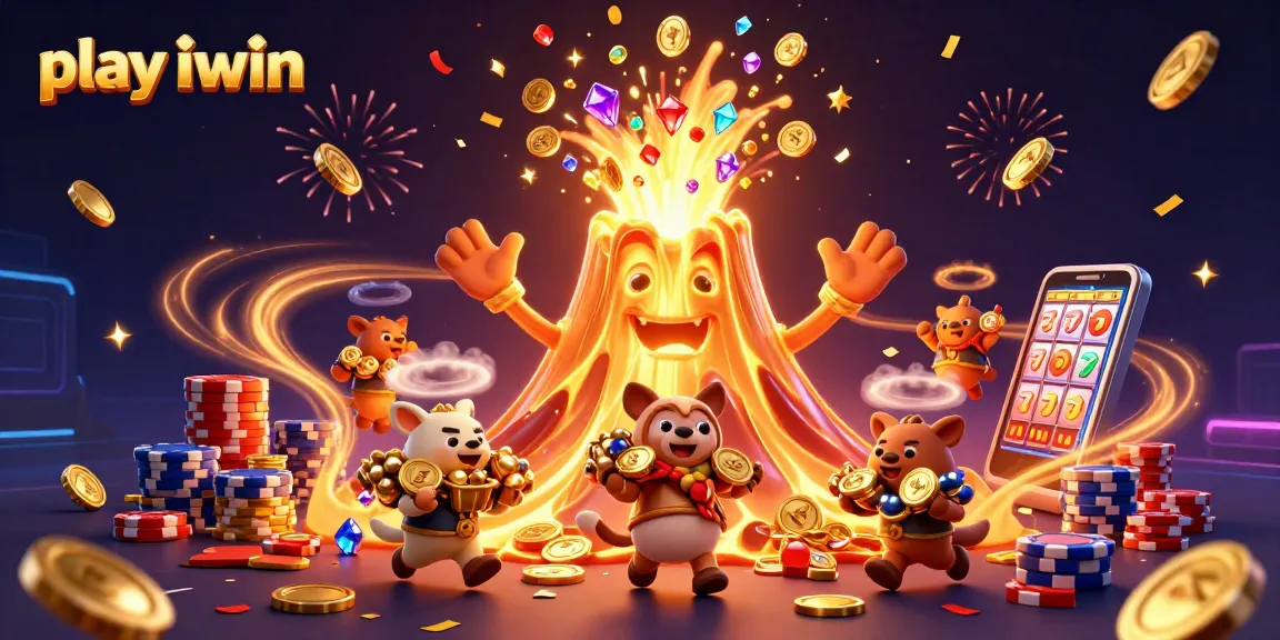 Experience the excitement to play iwin with a vibrant, treasure-filled casino scene bursting with character and action.