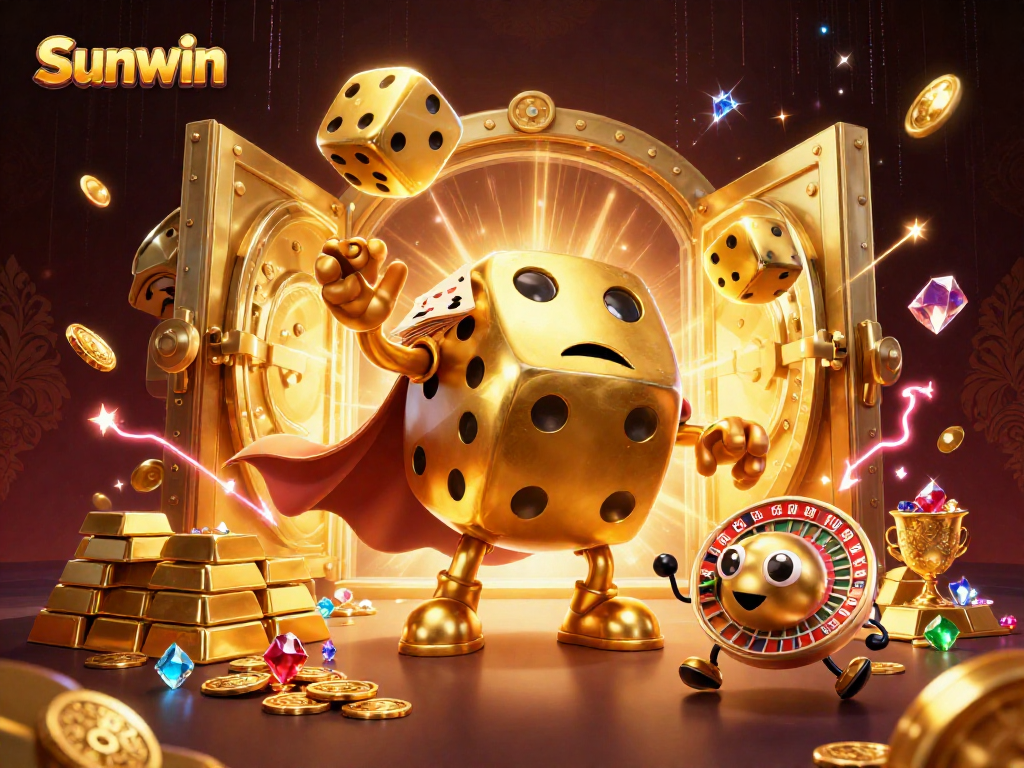 Experience thrilling games at Sunwin with golden dice golems and treasures lighting up the scene.