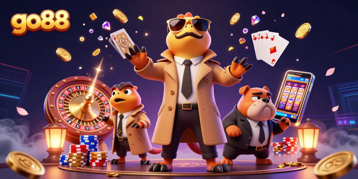 Experience the excitement of go88 with raptors sneaking into a VIP casino lounge adorned with games and treasures.
