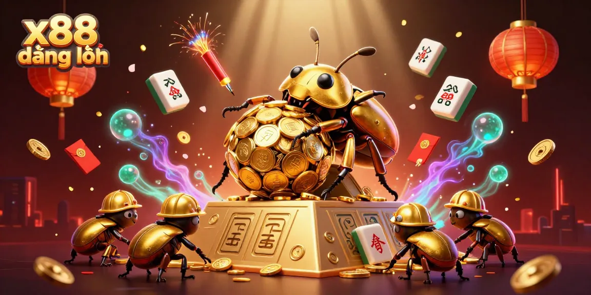 Experience the excitement of x88 đăng nhập with golden beetles amidst dynamic casino elements.