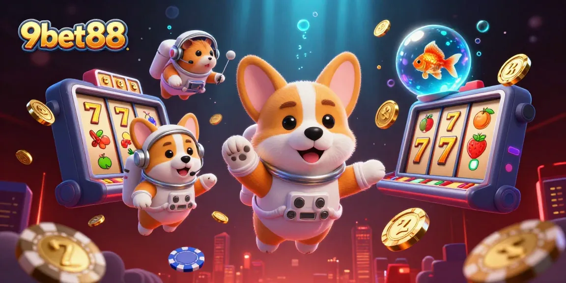 Engage with slots at 9bet88 casino, featuring an astronaut corgi and dynamic gaming elements.