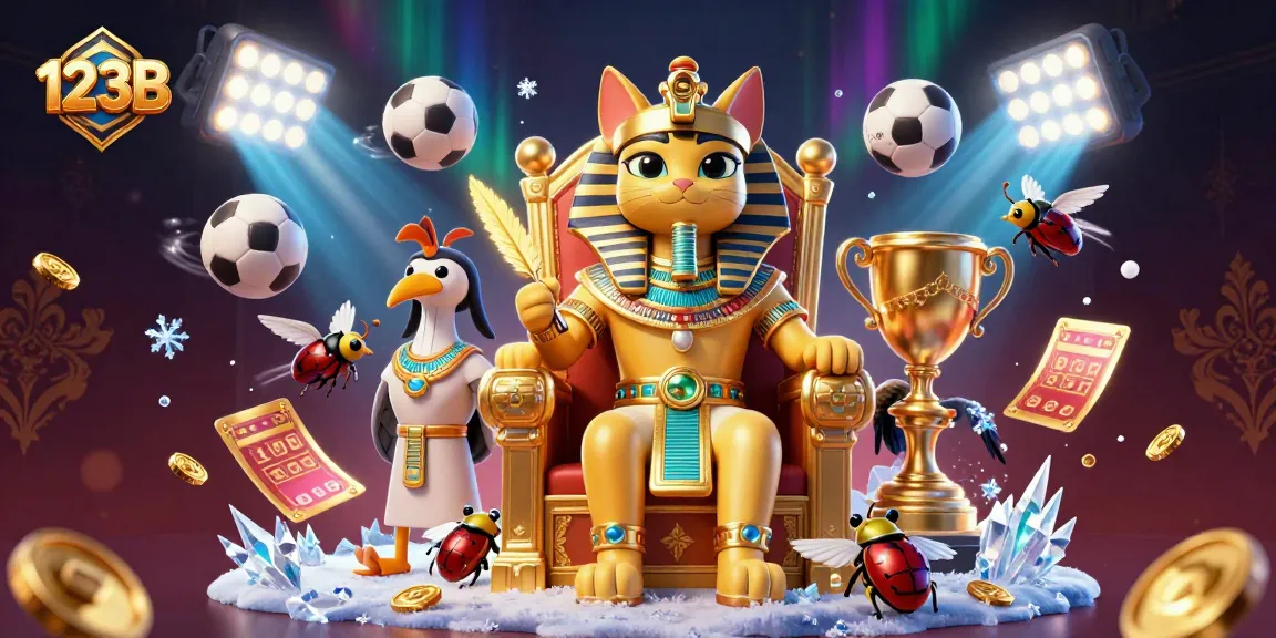 Engage with 123B's vibrant casino atmosphere featuring an Egyptian pharaoh cat amidst dynamic sports elements.