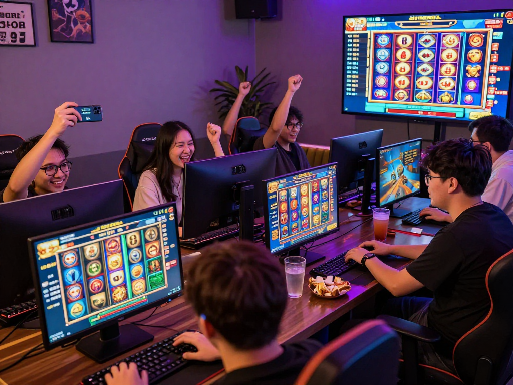Exciting online gaming atmosphere featuring players enjoying slot gacor on multiple devices