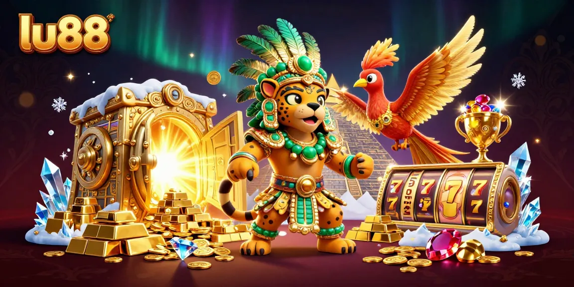Experience thrilling gaming action with lu88 in this vibrant 3D casino illustration.