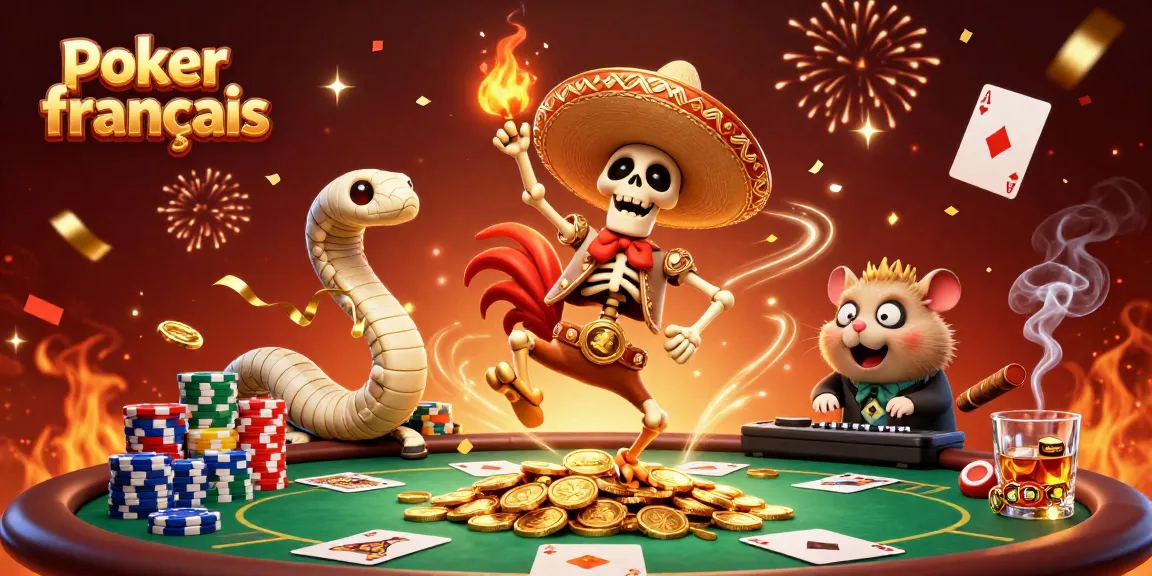 Vivez le poker français comme jamais avec des personnages animés, des jetons et des cartes.