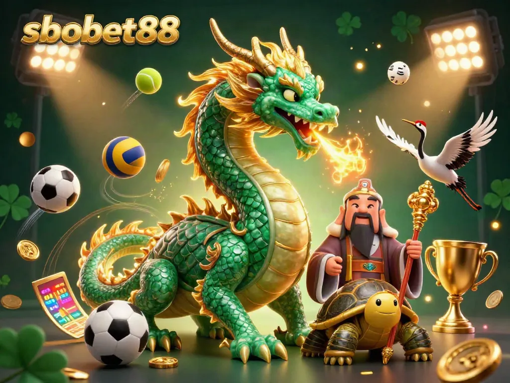 Engage in thrilling sports betting with sbobet88 featuring a dazzling dragon and lucky symbols