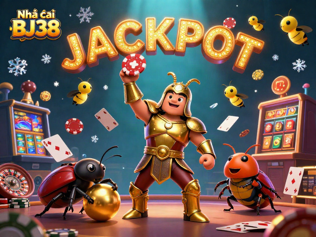 Experience thrilling wins at Nhà cái BJ38 with a dynamic casino scene featuring victory elements.